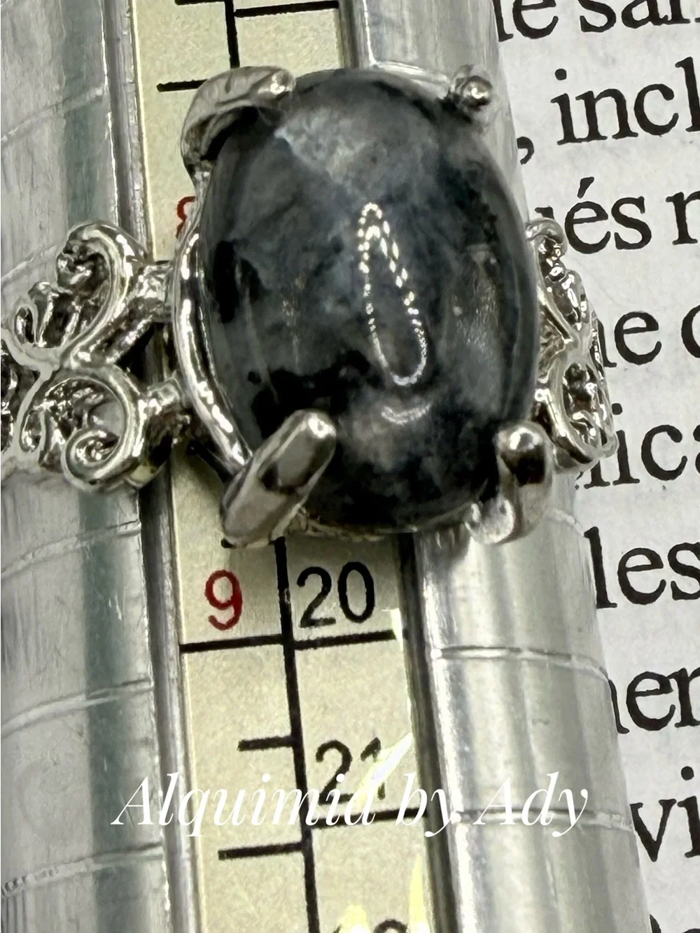 Silver Black agate Oval Ring